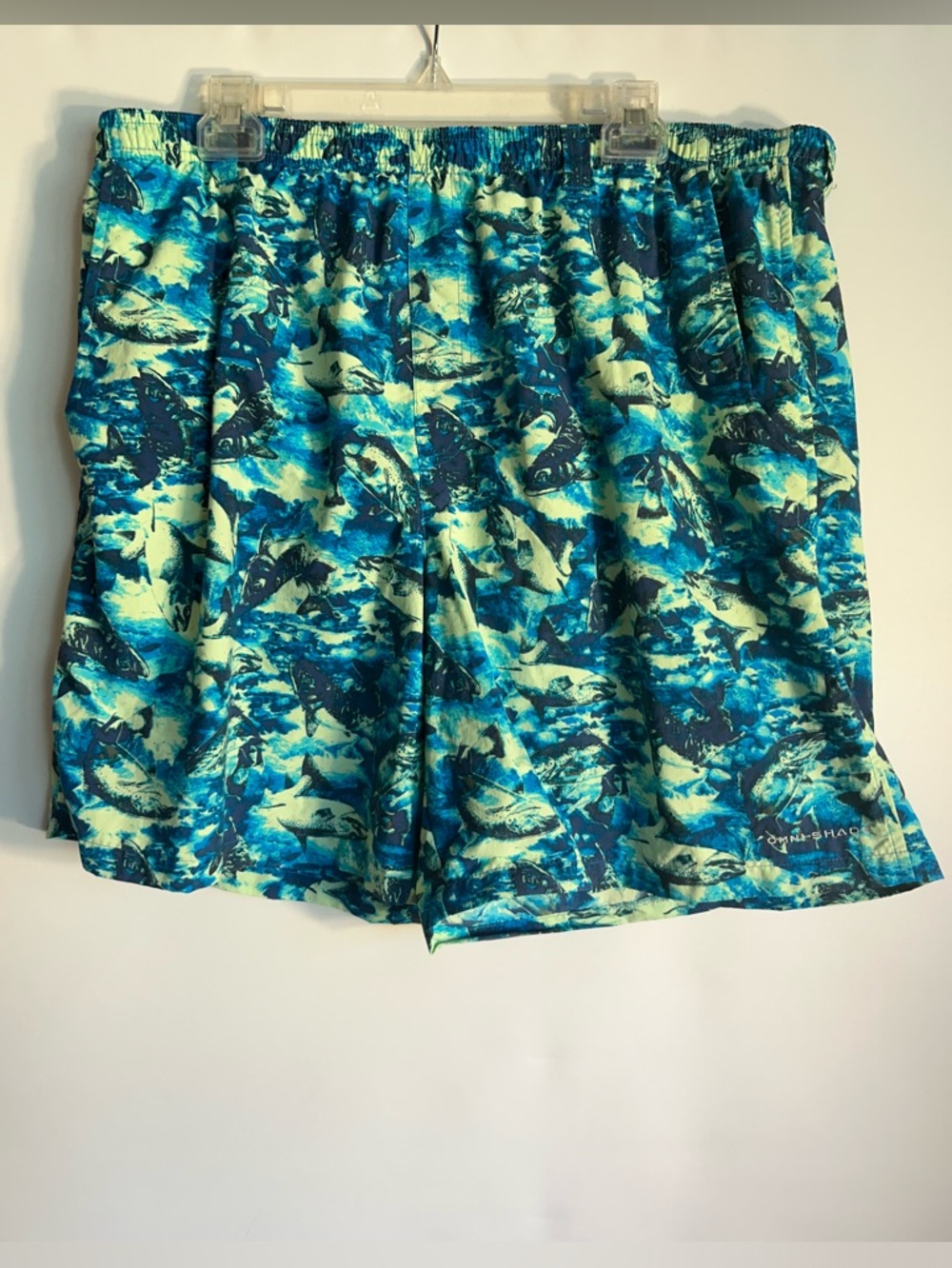 COLUMBIA SPORTSWEAR COMPANY BLUE/GREEN FISH GRAPHICS DRAWSTRING SWIM TRUNKS XL